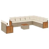 10-delige Loungeset met kussens poly rattan beige - thumbnail