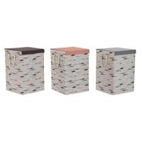 Wasmand DKD Home Decor Met deksel 36 x 36 x 55 cm Grijs Oranje (3 Stuks) - thumbnail