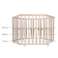 Hegaxonal Baby Box - ROBA - LIEBHABEAR - In hoogte verstelbaar - Verwijderbare basis - 6 geremde wielen - Natuurlijk hout - Teddybeerpatroon - thumbnail