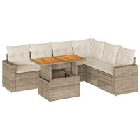 7-delige Loungeset met kussens poly rattan beige - thumbnail