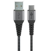 goobay USB-C naar USB-A textielkabel met metalen aansluitingen - thumbnail