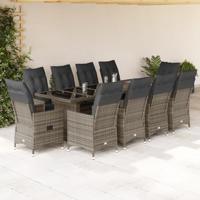 11-delige Bistroset met kussens poly rattan grijs - thumbnail