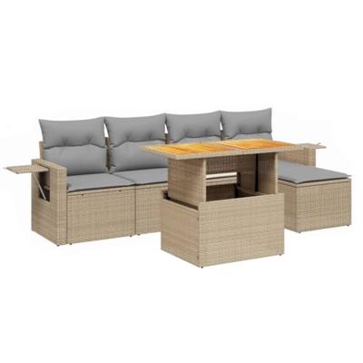 6-delige Loungeset met kussens poly rattan beige