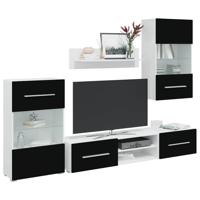 5-delige Tv-meubels met LED-verlichting bewerkt hout matzwart - thumbnail