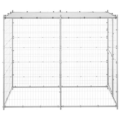 Hondenkennel buiten met dak 110x220x180 cm gegalvaniseerd staal - thumbnail