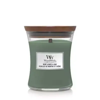 Woodwick Mint Leaves & Oak Medium Candle - thumbnail