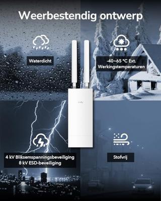 Cudy AC1200 Outdoor WiFi Access Point, IP65 Waterdicht Dual-Band Draadloos AP, Groot Bereik, PoE Voeding, Wand/Paalmontage, Straalvorming, MU-MIMO, AP1200 Buiten