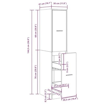 Apothekerskast 30x41x144,5 cm bewerkt hout zwart eikenkleurig - thumbnail