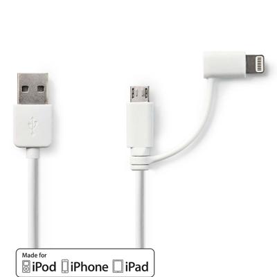 Nedis 2-in-1-Kabel | USB-A Male | Apple Lightning 8-Pins / USB Micro-B Male | 1 m | 1 stuks - CCGP39400WT10 CCGP39400WT10