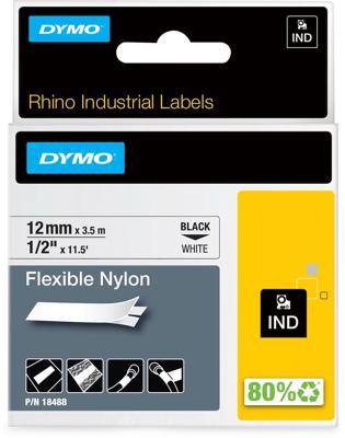 Dymo RHINO flexibele nylontape 12 mm, zwart op wit Dymo RHINO flexibele nylontape 12 mm, zwart op wit