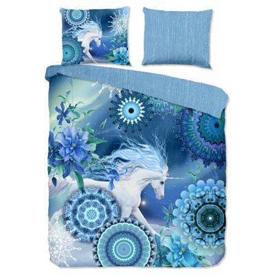 HIP Dekbedovertrek "mandala's en eenhoorn" - Blauw - (200x200/220 cm) - Katoen Flanel