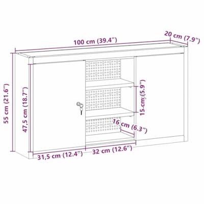 Gereedschapskast met plank Zwart en grijs 100 x 20 x 55 cm