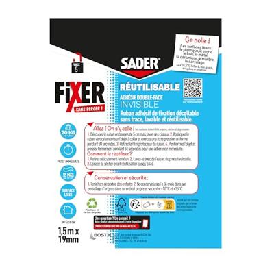 Extra dubbelzijdig plakband - SADER - Bevestigen zonder boren - Onzichtbaar - Verwijderbaar/herbruikbaar - Transparant - 1,5 m x 19 mm