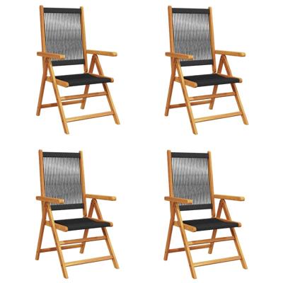 Tuinstoelen 6 st verstelbaar massief acaciahout zwart - thumbnail