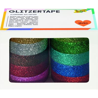 Plakband Folia glitter 5mx15mm 10 stuks 10 kleuren