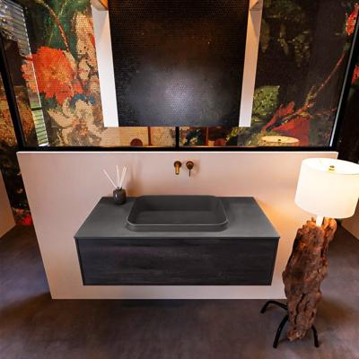 Badkamermeubelset Mondiaz Erin 100 cm met 1 Lade met RIDGE Wastafel Midden Dark grey Zonder Kraangaten Greeploos Mat Antracite