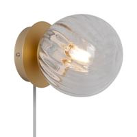 Wandlamp messing met glazen kap E14 fitting & schakelaar &apos;Chisell&apos; - thumbnail