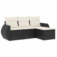 4-delige Loungeset met kussens poly rattan zwart - thumbnail