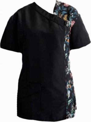 Trimshirt zwart"bloemen zijsluiting - Maat 4XL