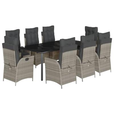 9-delige Tuinset met kussens poly rattan lichtgrijs
