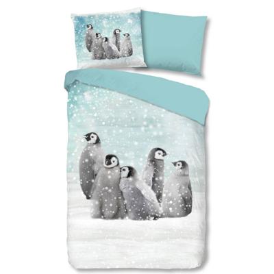 Good Morning Kinderdekbedovertrek "pinguins" - Blauw - (140x200/220 cm) - Katoen Flanel