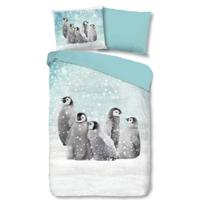 Good Morning Kinderdekbedovertrek "pinguins" - Blauw - (140x200/220 cm) - Katoen Flanel - thumbnail