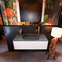 Badkamermeubelset Mondiaz Erin 100 cm met 1 Lade met RIDGE Wastafel Midden Dark grey met 1 kraangat Greeploos Mat Underlayment - thumbnail