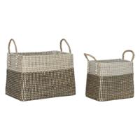 Basket spelset Home ESPRIT Wit Zwart Natuurlijk Zeegras Boho 44 x 25 x 38 cm 2 Onderdelen - thumbnail