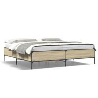 Bedframe bewerkt hout metaal sonoma eikenkleurig 200x200 cm - thumbnail