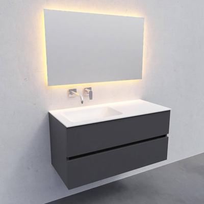 Badkamermeubel Solid Surface BWS Oslo 100x46 cm Links Mat Antraciet (zonder kraangaten)