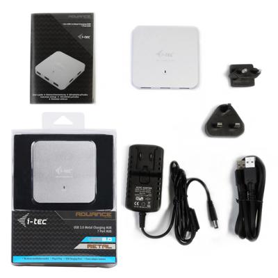 i-tec USB 3.0 7-Port HUB Metaal, Oplaadhub met 7 USB-Poorten en Stroomadapter