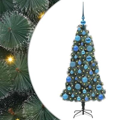 VidaXL Kunstmatige voorverlichte kerstboom met bal set groen 120 cm