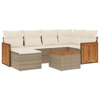 7-delige Loungeset met kussens poly rattan beige - thumbnail