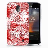 Silicone Back Case Nokia 1 Angel Skull Rood - thumbnail
