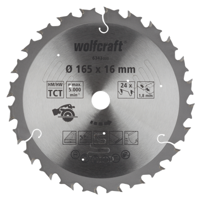 Wolfcraft Handcirkelzaagblad | Voor accu-handcirkelzagen | HM | 24 Zähne | Ø165mm | 1 stuk - 6343000