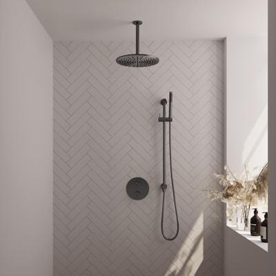 Brauer Gunmetal Carving Thermostatische Regendoucheset Inbouw - Hoofddouche 30 cm - 3 Weg - Handdouche Rond - Doucheslang - Geintegreerde Glijstang - Gunmetal