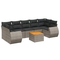 8-delige Loungeset met kussens poly rattan grijs - thumbnail