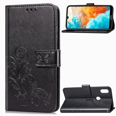 Lucky klaver geperst bloemen patroon lederen case voor Huawei Y6 2019 met houder & card slots & portemonnee & hand strap (zwart) Lucky klaver geperst bloemen patroon lederen case voor Huawei Y6 2019 met houder & card slots & portemonnee & hand strap (zwart)
