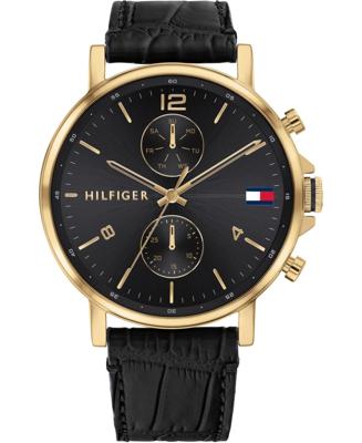 Tommy Hilfiger Herenhorlogemet zwarte leren band, 44 mm