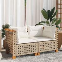 Tuinbanken 2 st met kussens poly rattan beige - thumbnail