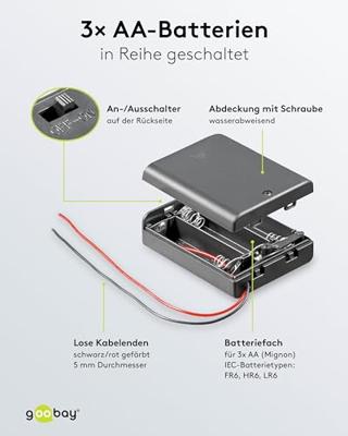 Goobay 12445 Batterijbox Aantal cellen: 3 AA (penlite) Kabel (l x b x h) 68.5 x 48 x 18.7 mm