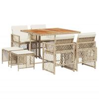 9-delige Tuinset met kussens poly rattan beige - thumbnail