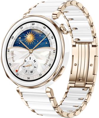 HUAWEI WATCH GT 5 Pro 42 mm Smartwatch, scherp ontwerp, professioneel sporthorloge, gezondheidstracking, ECG-bewaking, tot 14 dagen batterijduur, GPS, Bluetooth-oproep, iOS en Android, wit keramiek