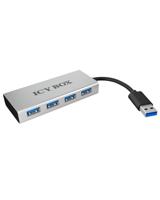 ICY BOX IB-AC6104 4-voudige USB 3.0 hub, geïntegreerde USB-kabel, aluminium, zilver/zwart - thumbnail