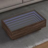 Salontafel met LED 90x50x30 cm bewerkt hout bruin eikenkleurig - thumbnail