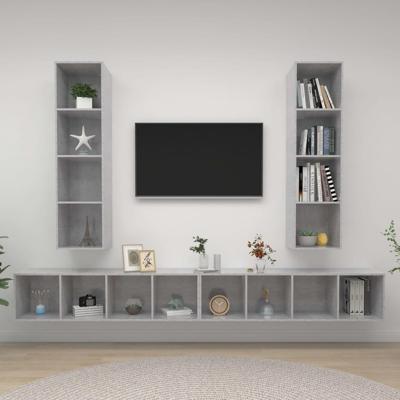 Tv-wandmeubelen 4 st bewerkt hout betongrijs