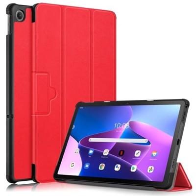 Lunso - Lenovo Tab M10 Plus Gen 3 (3e generatie) - Tri-Fold Bookcase hoes - Rood Lunso - Lenovo Tab M10 Plus Gen 3 (3e generatie) - Tri-Fold Bookcase hoes - Rood