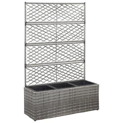 VidaXL Latwerkplantenbak verhoogd met potten 83x30x130 cm rattan grijs VidaXL Latwerkplantenbak verhoogd met potten 83x30x130 cm rattan grijs