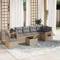 7-delige Loungeset met kussens poly rattan beige - thumbnail