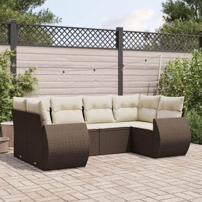 6-delige Loungeset met kussens poly rattan bruin - thumbnail